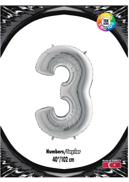 Kikajoy Rakam Folyo Balon 40" Gümüş -3-