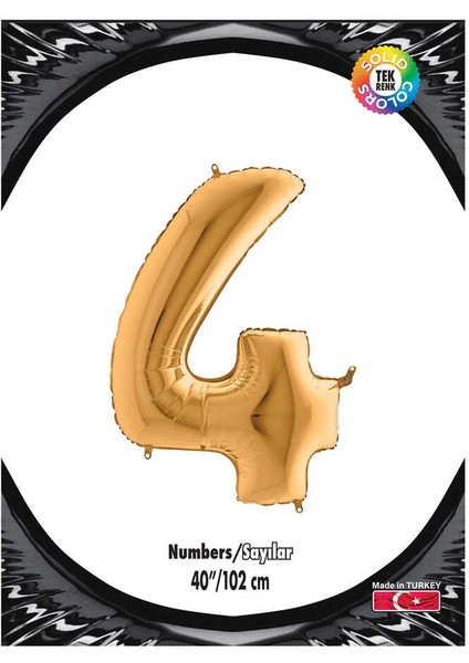 Kikajoy Rakam Folyo Balon 40" Altın -4-