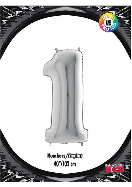Kikajoy Rakam Folyo Balon 40" Gümüş -1-