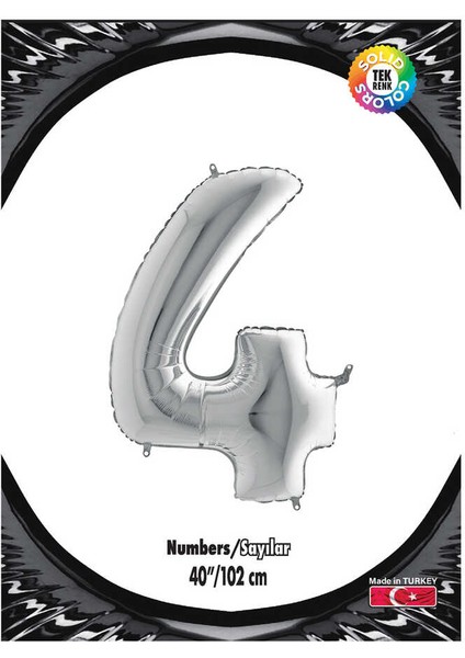 Kikajoy Rakam Folyo Balon 40" Gümüş -4-