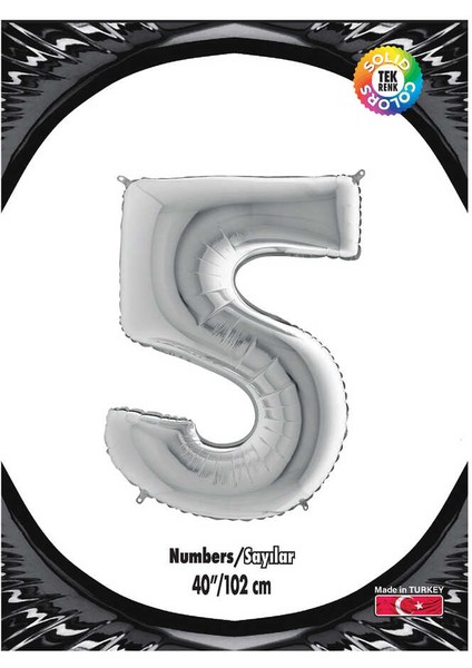 Kikajoy Rakam Folyo Balon 40" Gümüş -5-