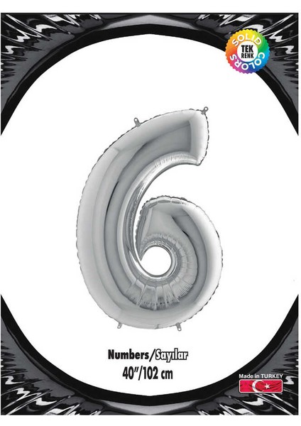 Kikajoy Rakam Folyo Balon 40" Gümüş -6-