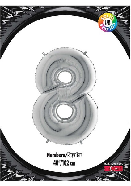 Kikajoy Rakam Folyo Balon 40" Gümüş -8-