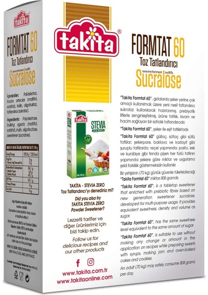 Formtat 60 Prebiyotik Lifli Tatlandırıcı 500 gr fiyatları