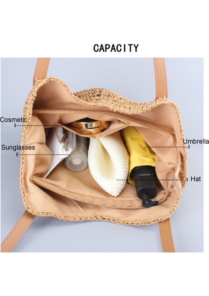 Plaj Yaz Saman Dokuma Omuz Tote Çanta  - Beyaz (Yurt Dışından)