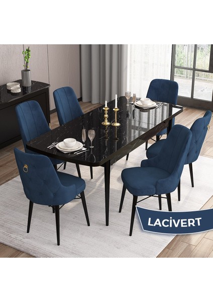 Concept Are Serisi Mdf 80X132 Açılabilir Siyah Mermer Desen Yemek Odası Takımı 6 Sandalye Gold Halkalı fiyatları