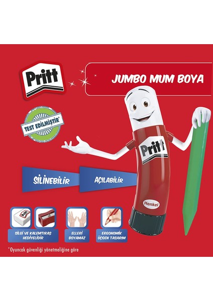12'li Jumbo Üçgen Silinebilir Pastel Boya (Mum Boya) + Silgi ve Kalemtıraş Hediyeli