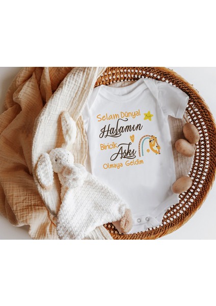 Niles Baby Design For Baby Selam Dünya Halamın Biricik Aşkı Olmaya Geldim Yazılı Kısa Kol Zıbın
