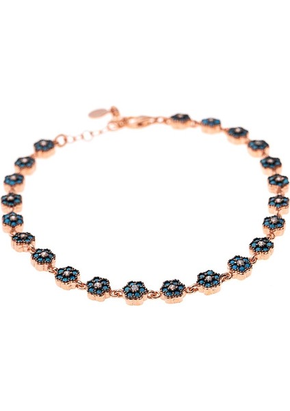 Mavi Zirkon Taşlı Papatya Tasarım Tam Tur 925 Ayar Gümüş Kadın Bileklik indirimleri