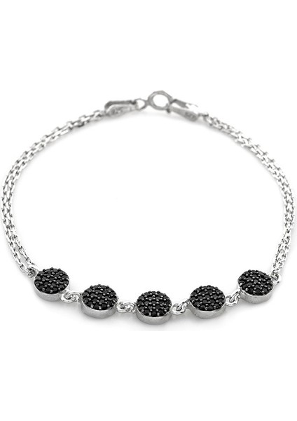 Siyah Zirkon Taşlı Zarif Tasarım 925 Ayar Gümüş Su Yolu Kadın Bileklik fırsatları