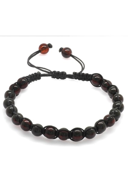 Makrome Örgülü Küre Kesim Kırmızı Doğal Damla Kehribar Bileklik