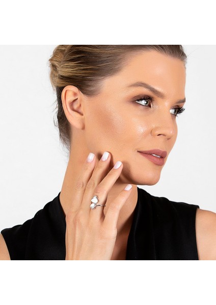 Sedef Taşlı Kalp Tasarım 925 Ayar Gümüş Kadın Yüzük fırsatları