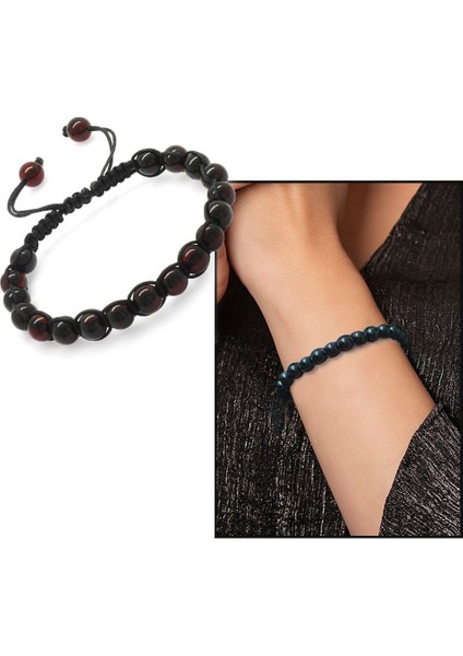 Makrome Örgülü Küre Kesim Kırmızı Doğal Damla Kehribar Bileklik