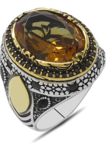 Oval Tasarım Faset Zultanit Taşlı Çevresi Mikro Taş Mıhlamalı 925 Ayar Gümüş Erkek Yüzük modelleri