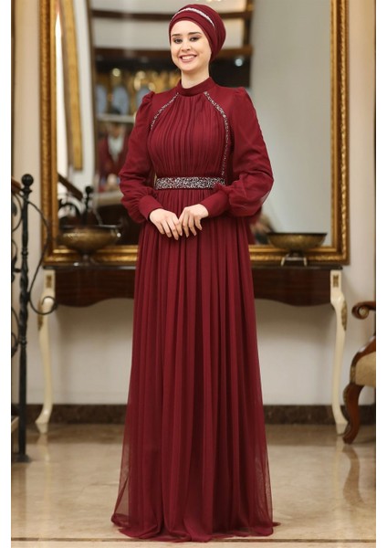 Efsane Tesettür Abiye Bordo