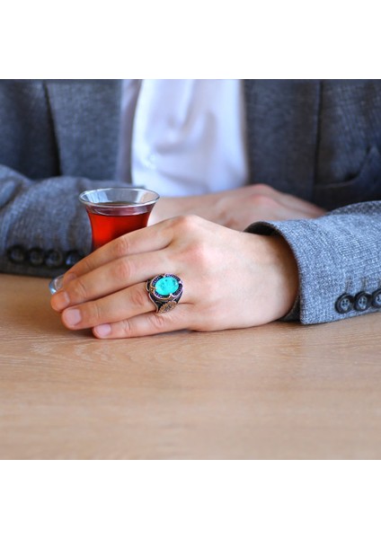 Faset Kesim Soft Yeşil Paraiba Taşlı 925 Ayar Gümüş Erkek Yüzük fiyatları