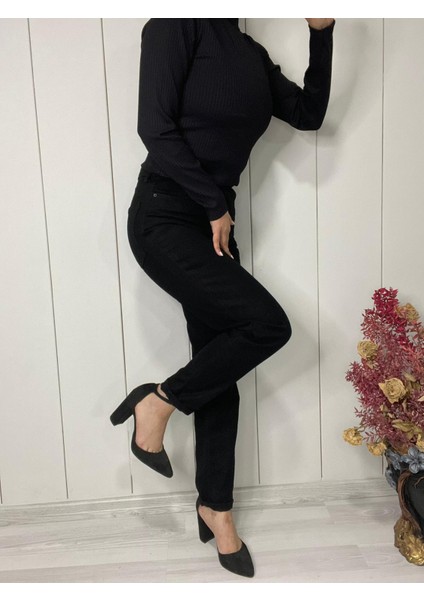 Kadın Kar Yıkama Yüksek Bel Mom Jean