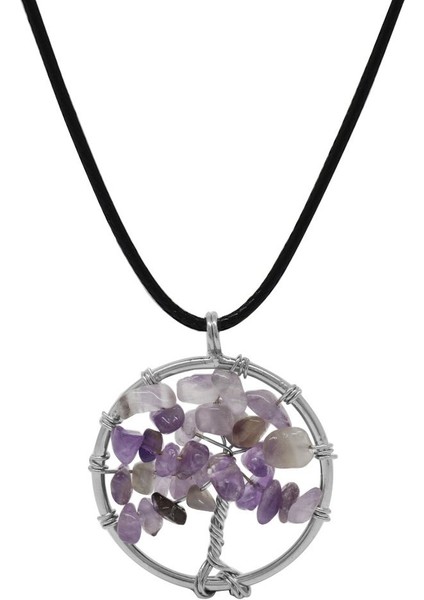 Hayat Ağacı Tasarım Zarif Ip Zincirli Ametist Doğaltaş Kadın Kolye modelleri