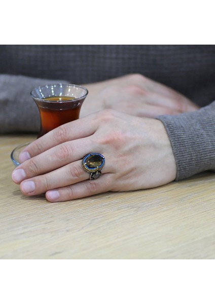 Faset Kesim Zultanit Taşlı Yanları Detaylı 925 Ayar Gümüş Erkek Yüzük fiyatları