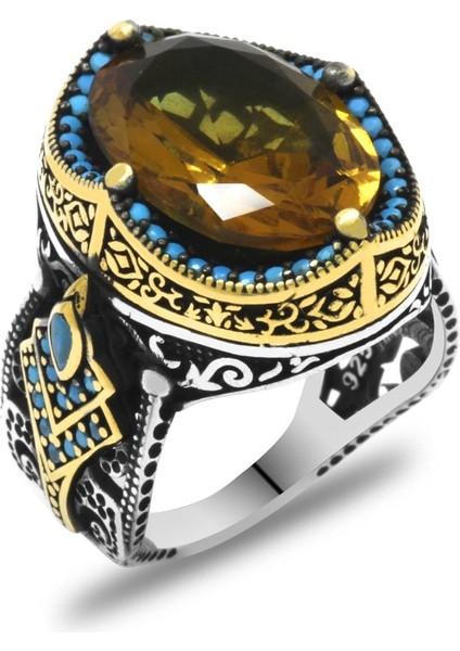 Faset Kesim Zultanit Taşlı Yanları Detaylı 925 Ayar Gümüş Erkek Yüzük modelleri