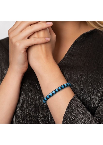 Silindir Kesim Makrome Örgülü Turkuaz Varisit-Hematit Kombinli Doğal Taş Kadın Bileklik fiyatları
