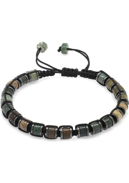 Silindir Kesim Makrome Örgülü Akik-Hematit Kombinli Doğal Taş Kadın Bileklik modelleri