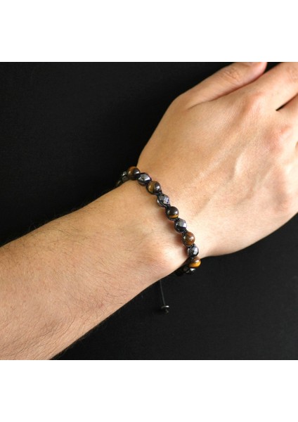 Makrome Örgülü Küre Kesim Kaplangözü-Fasetalı Hematit Kombinli Doğaltaş Bileklik modelleri