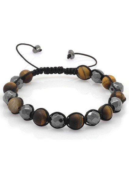 Makrome Örgülü Küre Kesim Mat Kaplangözü-Fasetalı Hematit Kombinli Doğaltaş Bileklik fiyatları