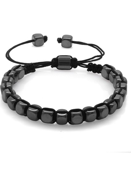 Makrome Örgülü Kapsül Kesim Hematit Doğaltaş Erkek Bileklik modelleri