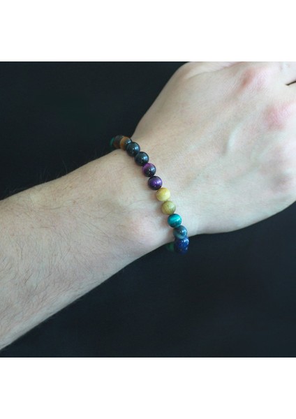 Küre Kesim Çoklu Kaplangözü Doğaltaş Kombinli Erkek Enerji Bilekliği modelleri