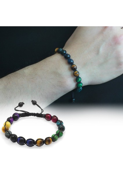 Makrome Örgülü Küre Kesim Çoklu Kaplangözü Doğaltaş Kombinli Erkek Enerji Bilekliği fiyatları