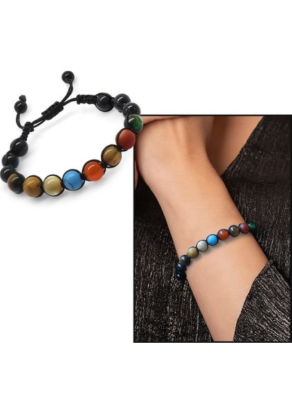 Makrome Örgülü Küre Kesim Çoklu Doğal Taş Yıldız-Gezegen Kombinli Kadın Şans Bilekliği fiyatları