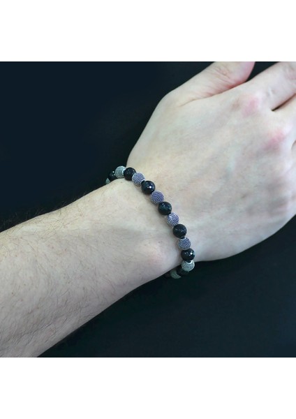 Fasetalı Oniks Metal Kombinli Küre Kesim Doğaltaş Bileklik fiyatları