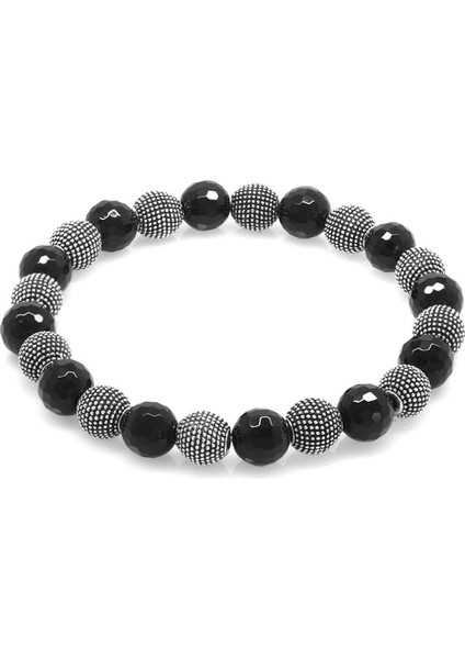 Fasetalı Oniks Metal Kombinli Küre Kesim Doğaltaş Bileklik modelleri