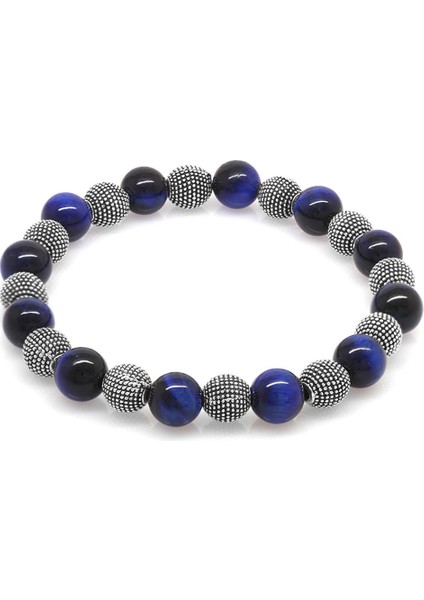 Mavi Kaplangözü Metal Kombinli Küre Kesim Doğaltaş Bileklik modelleri