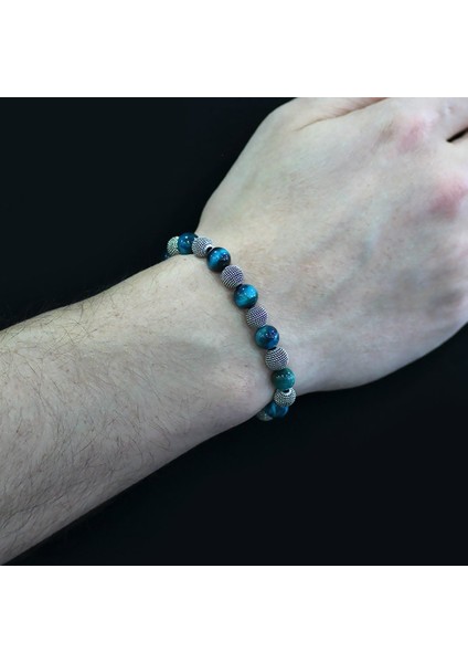 Turkuaz Kaplangözü Metal Kombinli Küre Kesim Doğaltaş Bileklik fiyatları
