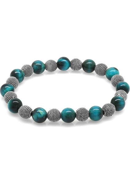 Turkuaz Kaplangözü Metal Kombinli Küre Kesim Doğaltaş Bileklik modelleri