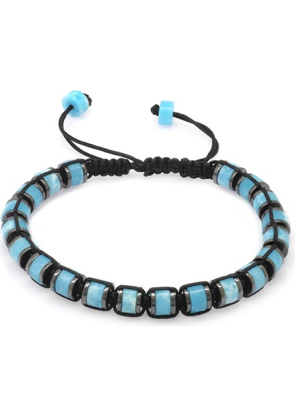 Silindir Kesim Makrome Örgülü Turkuaz Varisit-Hematit Kombinli Doğaltaş Erkek Bileklik modelleri
