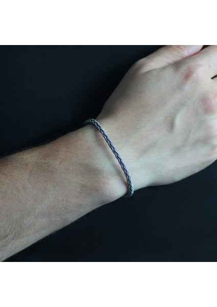 El Işçiliği Thick Foxtail Tasarım 1000 Ayar Gümüş Kazaz Erkek Bileklik