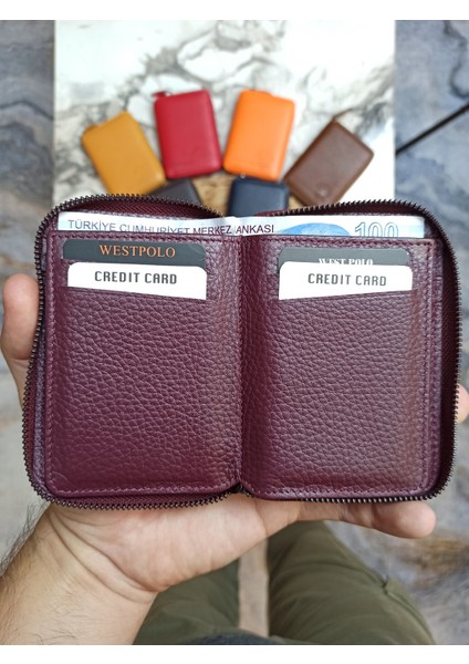 Deri Fermuarlı Unisex Cüzdan Kartlık fiyatları