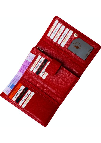 Deri Kırmızı Bol Bölmeli Cüzdan fırsatları