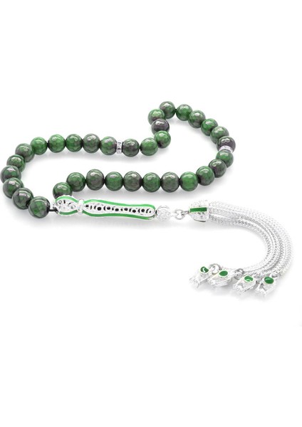 Alpaka Püsküllü Yeşil Mineli Küre Kesim His Taşı Tesbih fiyatları