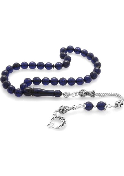 Kararmaz Metal Ayyıldız Püsküllü Küre Kesim Lacivert Sıkma Kehribar Tesbih modelleri