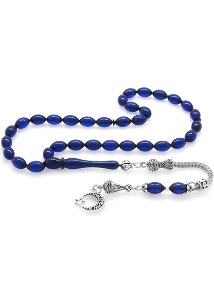 Ayyıldız Kararmaz Metal Püsküllü Arpa Kesim Lacivert Sıkma Kehribar Tesbih modelleri