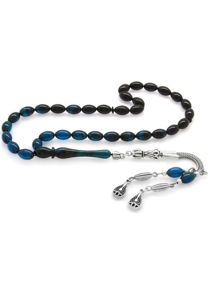 Kararmaz Metal Su Damlası Püsküllü Arpa Kesim Bilek Boy Süzme Turkuaz-Siyah Ateş Kehribar Tesbih