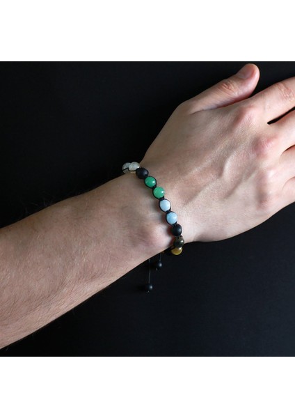 Makrome Örgülü Küre Kesim Çoklu Doğaltaş Kombinli Erkek Başarı Bilekliği modelleri