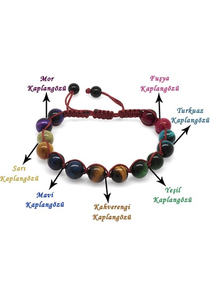 Kırmızı Makrome Örgülü Küre Kesim Çoklu Kaplangözü Doğaltaş Kombinli Kadın Enerji Bilekliği