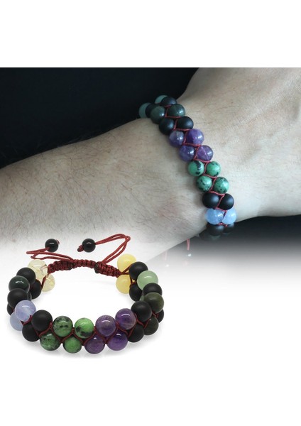 Çift Sıra Makrome Örgülü Küre Kesim Çoklu Doğaltaş Kombinli Erkek Şifa Bilekliği fiyatları