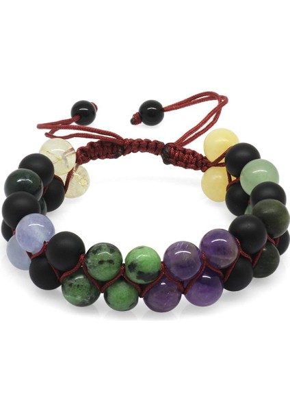 Çift Sıra Makrome Örgülü Küre Kesim Çoklu Doğaltaş Kombinli Erkek Şifa Bilekliği fırsatları