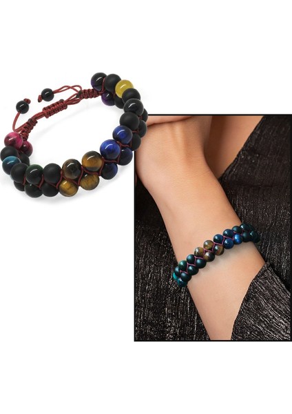 Çift Sıra Makrome Örgülü Küre Kesim Çoklu Kaplangözü Doğaltaş Kombinli Erkek Enerji Bilekliği fiyatları